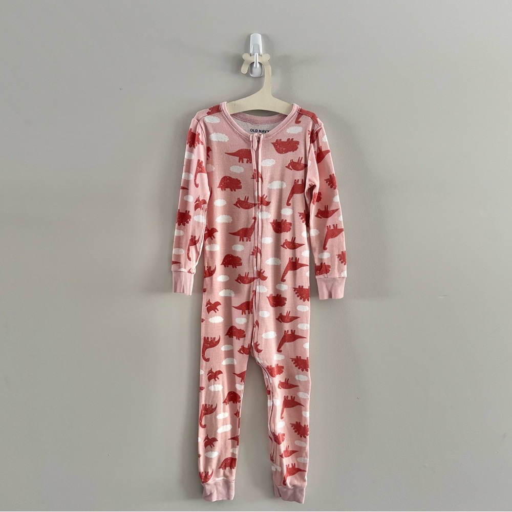 Pink Dinosaur Print Zipped Footless Sleeper Pajamas, Size 3T